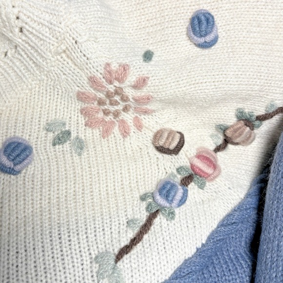 Vintage 90s Dana Scott Floral Cottagecore Sweater Small Grannycore Granny Chic - Picture 8 of 11